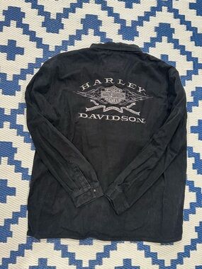 Harley Davidson Black Long Sleeve Shirt Jacket Button Up Heavy Weight Size XL